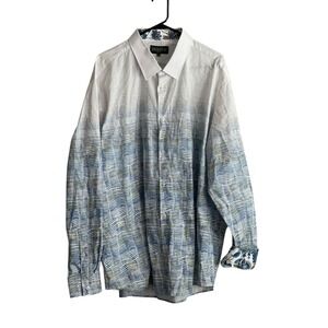 Inserch Mens 3XL Shirt Button Front Contrast Floral Long Sleeve Cotton